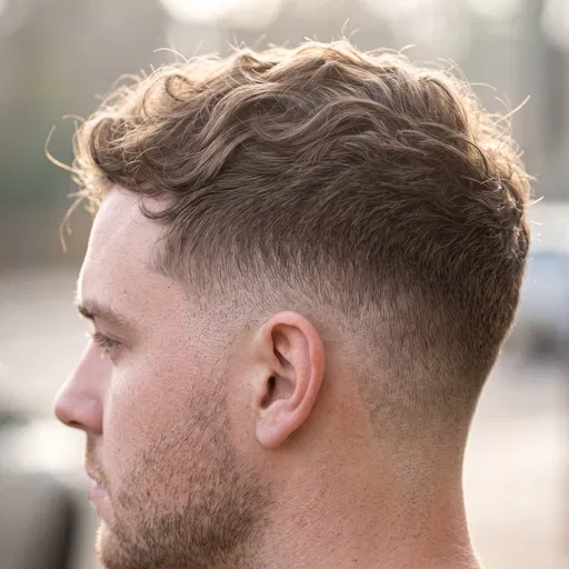 Side Profile of Man's Wavy Fade Haircut