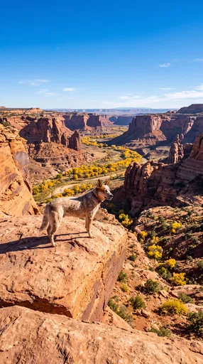 Red Heeler Overlooking Desert Canyon