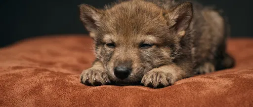 Sleepy Brown Wolf Puppy Studio Portrait