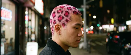 Man With Pink Leopard Buzz Cut