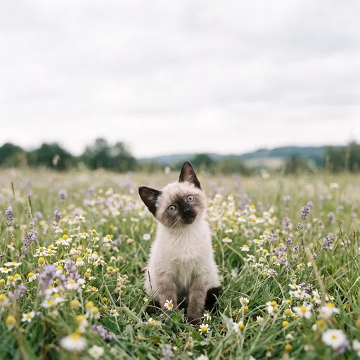 Siamese Kitten in Wildflower Meadow
