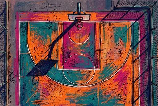 Vibrant Aerial Streetball Court Illustration