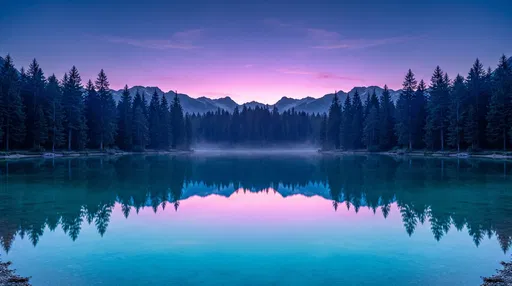 Symmetrical Alpine Lake Reflection at Twilight