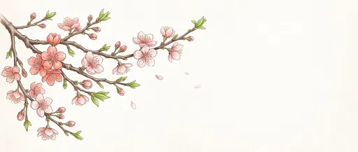 Hand-Drawn Cherry Blossom Branch Illustration