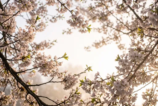 Backlit Spring Blossoms Framing Bright Sky