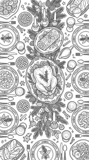 Festive Christmas Feast Table Coloring Page