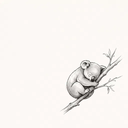 Minimalist Sketch of Sleeping Koala on Branch