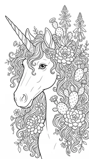 Desert Succulent Unicorn Coloring Page