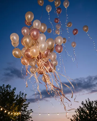 Balloons With Fairy Lights at Twilight