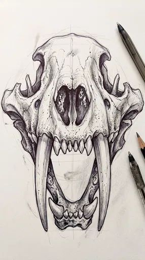 Saber-Tooth Tiger Skull Ink Sketch