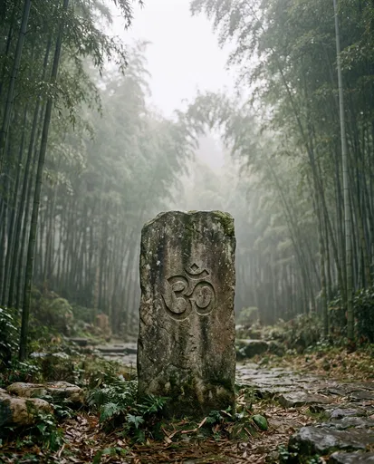 Weathered Stone Stele With Om Symbol