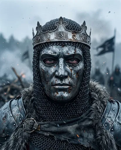 Medieval Warrior King in Steel Mask