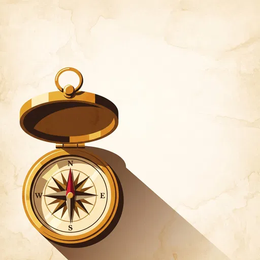 Brass Pocket Compass Illustration on Parchment