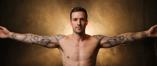 Man Displaying Symmetrical Geometric Sleeve Tattoos
