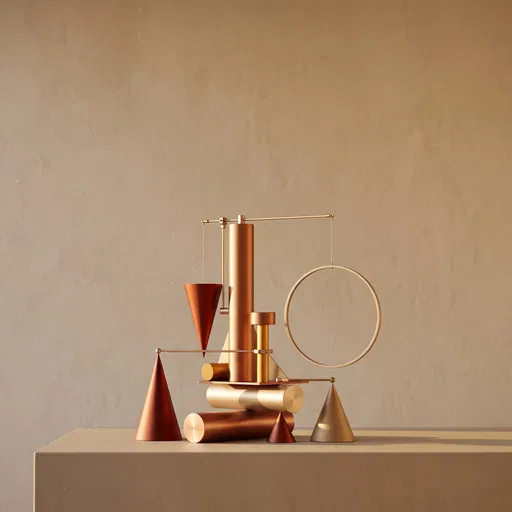 Warm Metallic Geometric Balance Sculpture