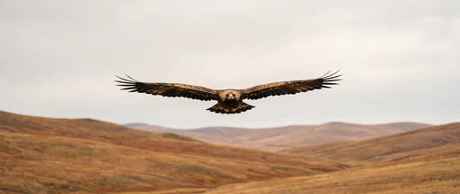 Golden Eagle Gliding Over Autumn Hills