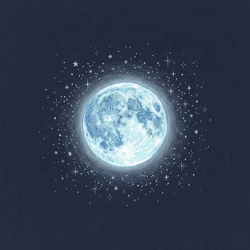 Colored Pencil Blue Full Moon Illustration