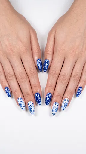 Blue Porcelain Floral Nail Art
