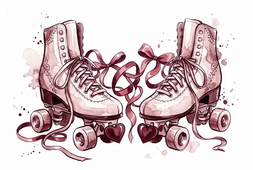 Watercolor Vintage Roller Skates With Heart Stops