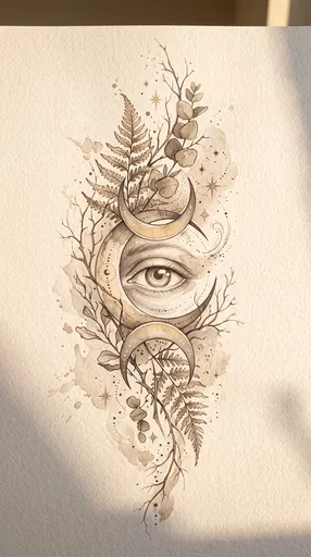 Sepia Watercolor Eye and Moon Illustration