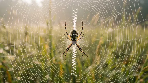 Yellow Garden Spider on Dewy Web
