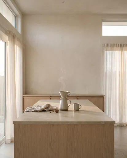 Minimalist Kitchen Island with Pour-Over Coffee