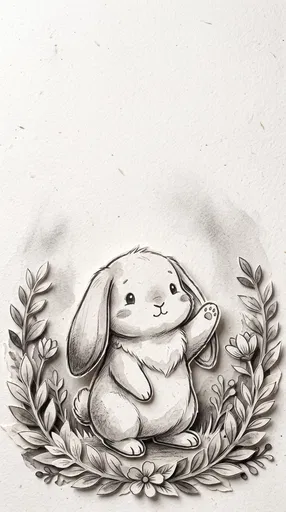 Monochrome Paper Cutout Waving Bunny Illustration