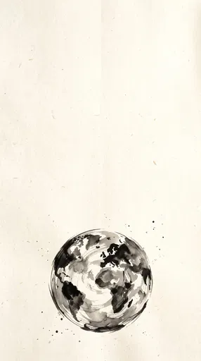 Sumi-e Ink Drawing of Planet Earth