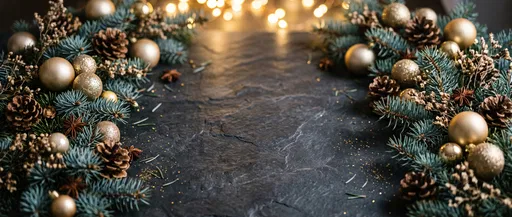 Festive Slate Background With Gold Ornaments