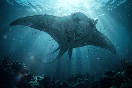 Giant Manta Sea Monster Underwater