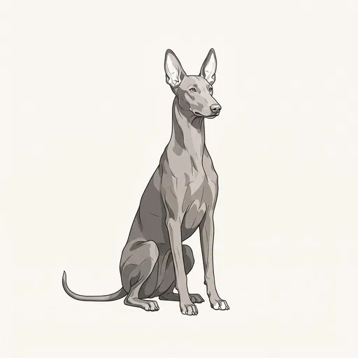Monochrome Illustration of Sitting Pharaoh Hound