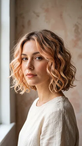 Woman with Peach Blonde Balayage Bob