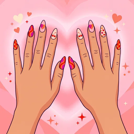Retro Valentine's Day Nail Art Illustration