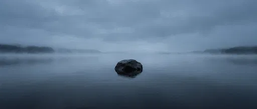 Dark Rock in Misty Blue Lagoon