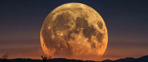 Golden Harvest Moon Rising Over Horizon