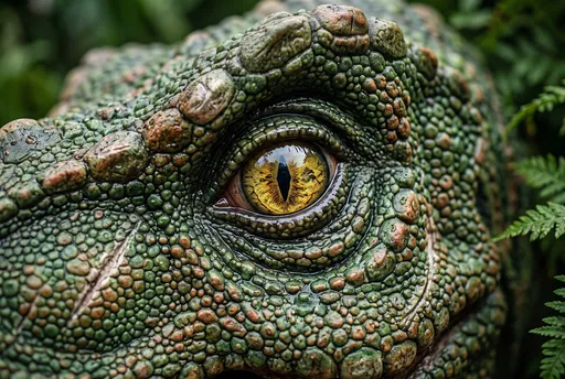 Extreme Close-Up of Dinosaur Yellow Eye