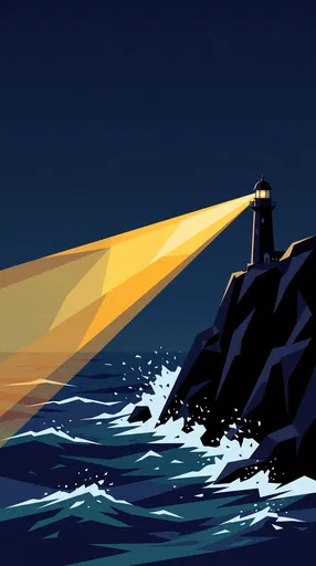Cliffside Lighthouse Shining Over Night Sea Illustration