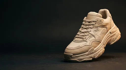 Beige Chunky Leather Sneaker on Dark Background