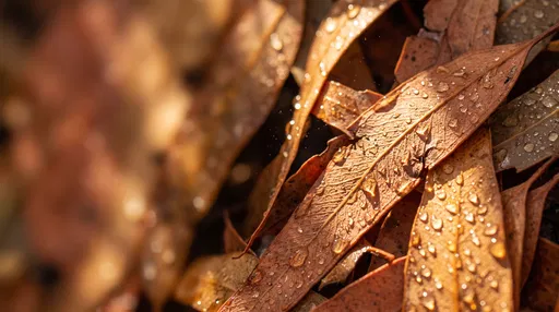Dewdrops on Dried Eucalyptus Leaves
