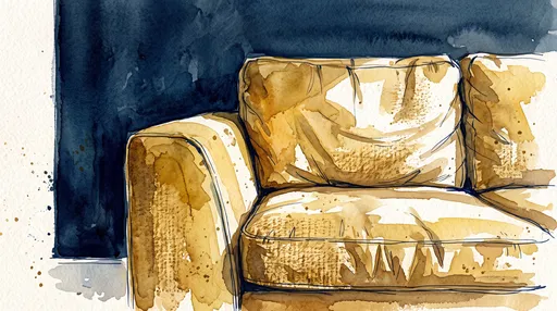 Watercolor Illustration of Mustard Couch