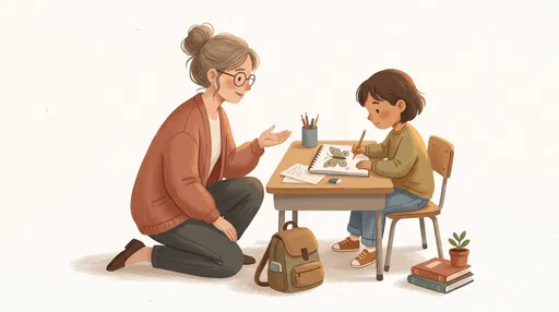 Teacher Helping Student Draw Butterfly