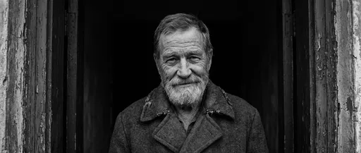 Monochrome Portrait of Bearded Older Man