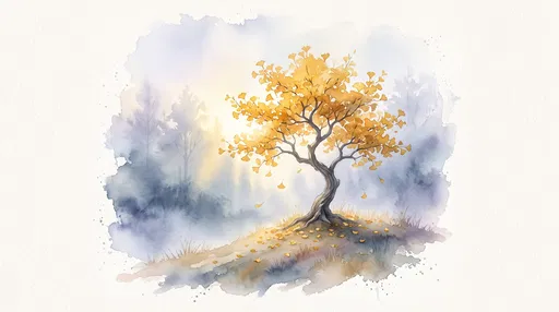 Golden Ginkgo Tree Watercolor Illustration