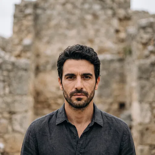 Portrait of Bearded Mediterranean Man Outdoors