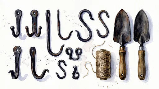 Watercolor Iron Hooks and Garden Tools