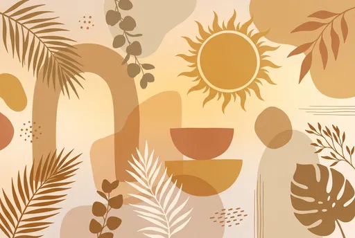 Boho Abstract Botanical And Sun Illustration