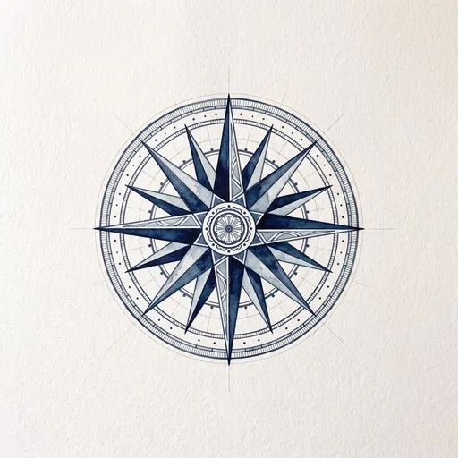 Indigo Watercolor Nautical Compass Rose