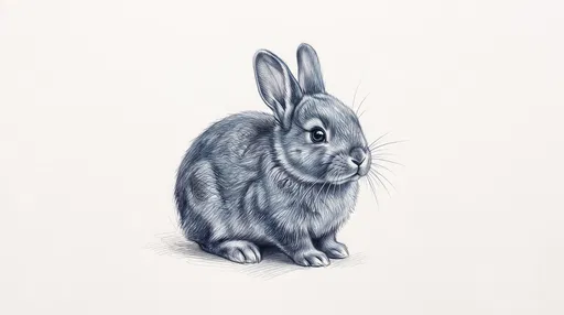 Slate Blue Pencil Drawing of Young Rabbit