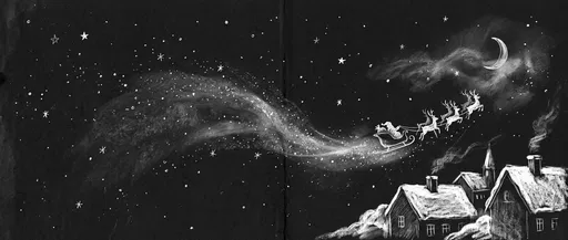 White Chalk Drawing of Santa Sleigh