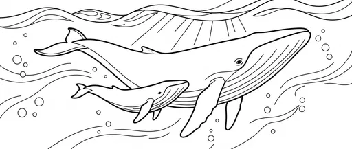 Whale and Calf Underwater Coloring Page